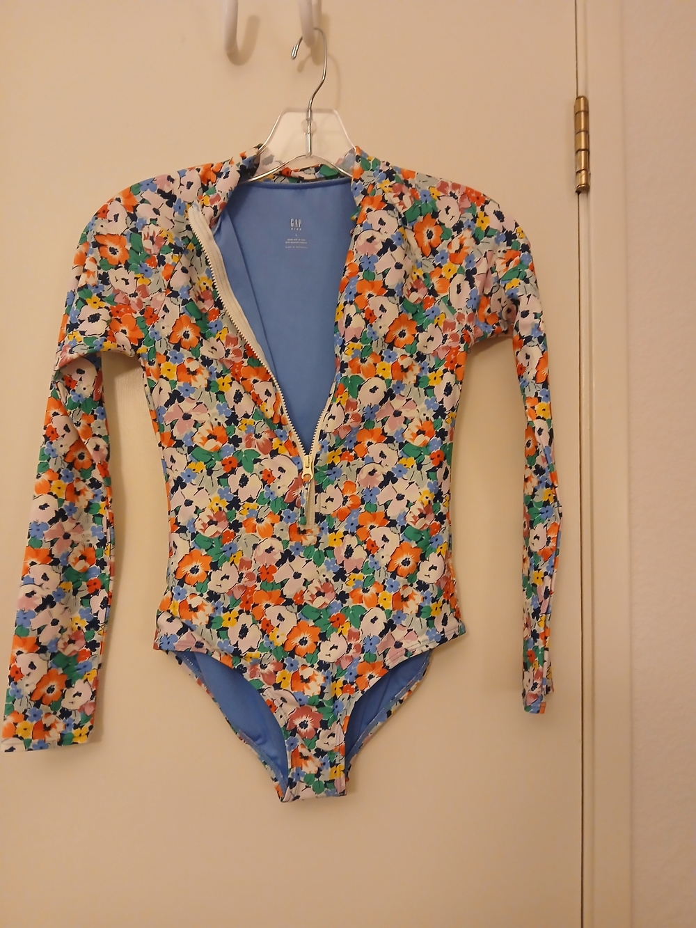 GAP Kids Floral Long-Sleeve One-Piece Swimsuit - Blue Lined, Multicolor Floral